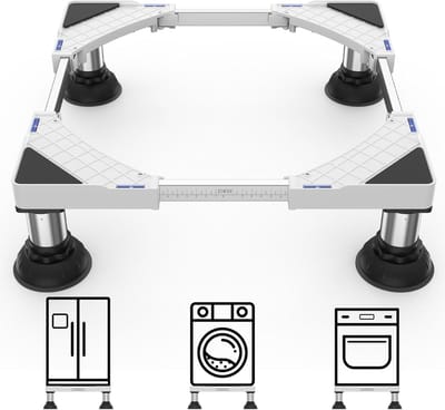 Verstelbare wasmachinebasis met antislipfunctie, geschikt voor wasmachines en drogers, breedte 45-65 cm, hoogte 15-18 cm, wit
