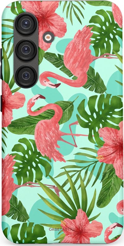 Casetastic hoesje geschikt voor Samsung Galaxy S25 - Dubbellaagse bescherming - Flamingo jungle - Fashion Case - Mintgroen Koraal