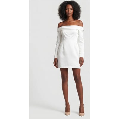 Odd Muse Satin Bardot Mini Dress White Größe: M TALL | Minikleider Outlet | Damen | Weiß