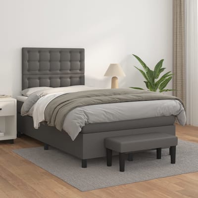 vidaXL - Boxspring - met - matras - kunstleer - grijs - 120x200 - cm