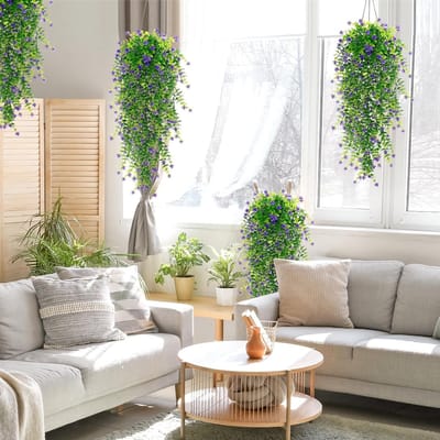 Eucalyptus en Ranunculus Neppflanten voor Wanddecoratie - Kunstplanten voor Thuis, Slaapkamer, Tuin en Bruiloft (Paars)