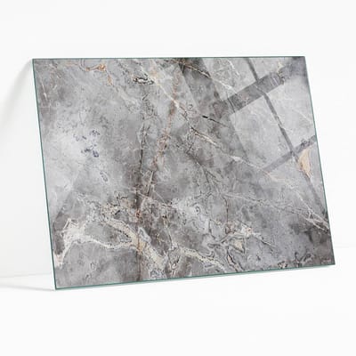 Wallfluent - Natuurlijk Marmerpatroon Glazen Plaat - 100 x 70 cm - Grijs Glasplaat Tafel - Rechthoekig Tafelblad Glas - Gehard Glas - Glazen Tafelblad voor de Woonkamer