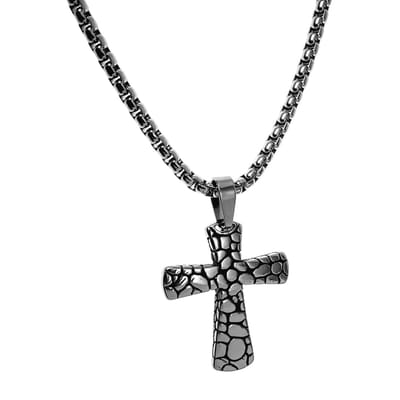 Jasseron-Ketting + Grote Kruis Hanger Unisex - Gepolijst RVS - Kruishanger met Ketting 60cm x 5mm - Dames – Heren