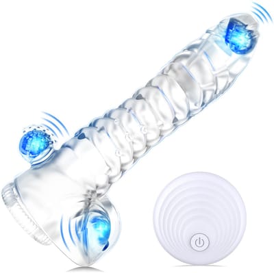 Daity Sleeves, draadloze herbruikbare sleeve met vibrerende ring, transparante sleeve, penisringverlenger, ultrazachte vergroting voor stellen, vibrerende dildo - Transparant