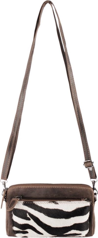 Arrigo Crossbody Tas Dames - Clutch - Telefoontasje - Cognac Leer Zebraprint