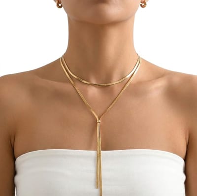 Goudkleurige ketting met dubbele laag – ketting voor dames – minimalistische schakelketting zonder hanger