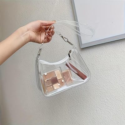 Chique Doorzichtige Schoudertas voor Dames - Veelzijdige, Stijlvolle Plastic Tote met Ritssluiting, Perfect voor Sport, Concerten & Dagelijks Gebruik 1pc black