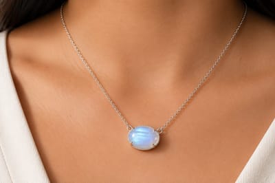 925 Sterling Zilver Rainbow Moonstone Hanger – Natuurlijke Edelsteen Ketting – Blauwe Flash – Handgemaakt – Dames Sieraad