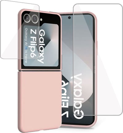 Hoesje + Screenprotector geschikt voor Samsung Galaxy Z Flip 6 / Flip 7 FE – Folie - Liquid Back Case Cover Rose