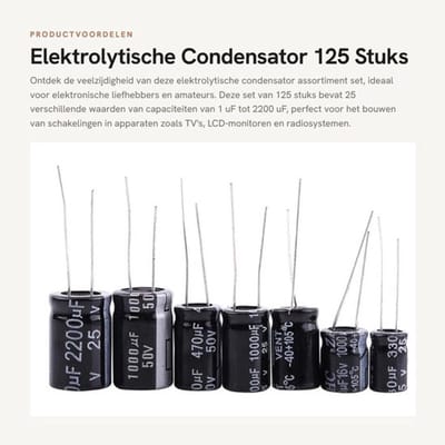 Elektrolytische Condensator - 125 Stuks - Hoogwaardige miniatuur capacitors - Voor elektronische projecten - Capaciteit van 1 uF tot 2200...