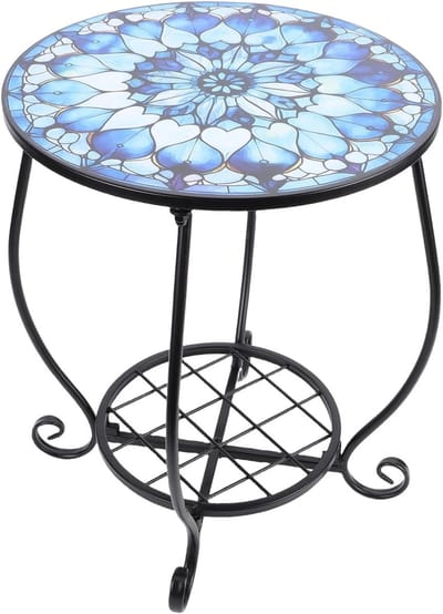 Metalen Ronde Tafel - Decoratieve Bijzettafel - Buiten Leven - Dubbellaags Opslag - 45 x 43 cm