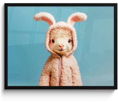 Poster in lijst - Fotolijst 70x50 cm - Posters - Lammetje - Paashaas - Kostuum - Posterlijst zwart - Decoratie - Wanddecoratie woonkamer - Muurdecoratie slaapkamer