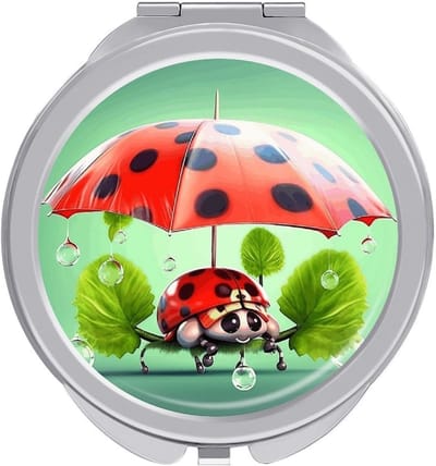 Make-up spiegel - Compacte spiegel - Dagelijkse make-up - Lieveheersbeestje print - In zakken - Zilver