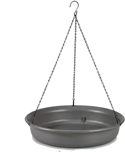 Hangende vogelbadbak - Voederbak voor vogels - Vogelbadbak voor in de tuin - Drink- en badplek voor vogels - Kunststof - 24x24x6 cm - Geschikt voor buiten, dagelijks voeren en baden van vogels - Grijs