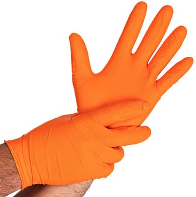 HYGOSTAR nitril handschoenen Power Grip, maat M, oranje, poedervrij