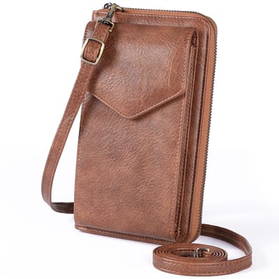 SENDEFN Crossbody telefoontas voor vrouwen, cross body handtassen telefoon portemonnee met lange riem, echt leer RFID-blokkerende mobiele telefoon portemonnee