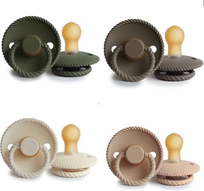 FRIGG ROPE Fopspeen set 4 stuks Olive,Portobello,Cream en Croissant 0-6 maand