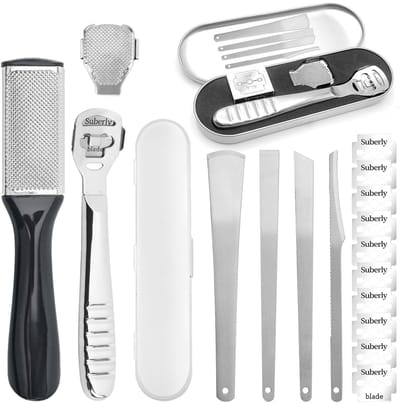 Dailygoods- Eeltverwijderaar Professioneel - Voetschraper/Roestvrij Staal - Eeltschaaf - Voetverzorging - 10 Reservemesjes - Voor Zachte Voeten