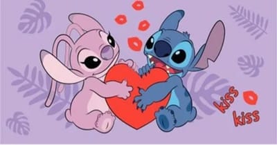 Stitch en Angel strandlaken Kiss paars 70 x 140 cm Katoen