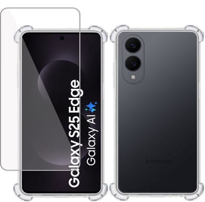 TechNow Hoesje + Screenprotector geschikt voor Samsung Galaxy S25 Edge Hoesje Screenprotector - Tempered Glass - Extreme Shock Case Transparant