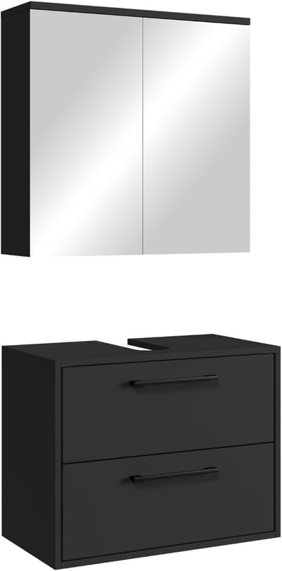 Badplaats Wastafelkast Set Florence 60 x 35 cm – Mat Zwart – Badmeubel met Spiegelkast
