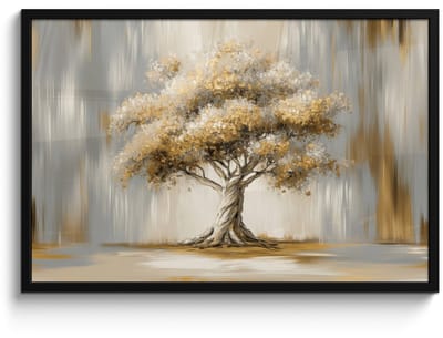 Poster in lijst - Fotolijst 90x60 cm - Posters - Boom - Bladeren - Abstract - Wit - Posterlijst zwart - Decoratie - Wanddecoratie woonkamer - Muurdecoratie slaapkamer