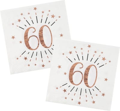 Verjaardag feest servetten leeftijd - 20x - 60 jaar - rose goud - 33 x 33 cm