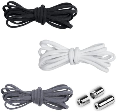 QTTVBTNA 3 Paar - Elastische veters - Zwart, Wit & Grijs - Veters zonder strik -105 cm - Geschikt voor zowel mannen als vrouwen