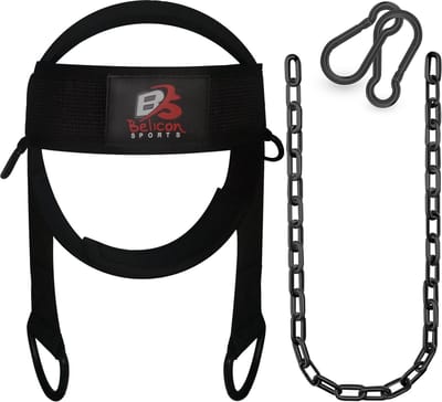 Belicon Sports-Nektrainer Nektraining-nekharnas voor mannen en vrouwen met verstelbare nekband en 76 cm stalen ketting voor het veilig heffen van gewichten tot 150 lbs., nektrainingsapparatuur voor spiergroei en krachttraini