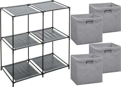 5Five Kastmandjes/opberg manden - lichtgrijs - 4x stuks van 29 Liter - Metalen rekje is 67 x 68 cm