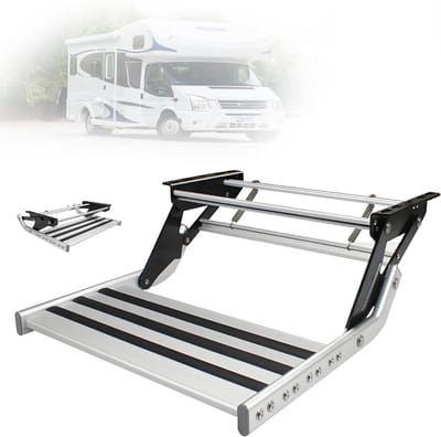 Intrekbare Camper Opstap - Instaptrede Caravan Aluminium Trede - Veilig Instappen - Met LED Verlichting - 55 cm - Zilver
