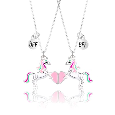Bixorp Friends BFF Ketting voor 2 met Eenhoorns & Hartje - Magnetisch - Zilverkleurig - Vriendschapsketting