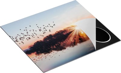 Chefcare Inductie Beschermer Groep Vogels Boven de Meer met Zonsondergang - 60x50 cm - Afdekplaat Inductie - Kookplaat Beschermer - Inductie Mat