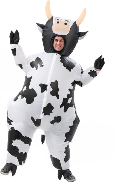 KIMU® Opblaas Kostuum Koe - Opblaasbaar Pak - Koeienpak Mascotte Opblaaspak - Opblaasbare Rund Stier Volwassenen Dames Heren Festival