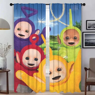 Verduisterend Gordijn voor Kamer 2 Panel Teletubbies Gordijnen voor Slaapkamer Afscheiding Huis Interieur Gordijnen Halloween Decoratie Woonkamer W50xH70cmx2pcs-CL yellow