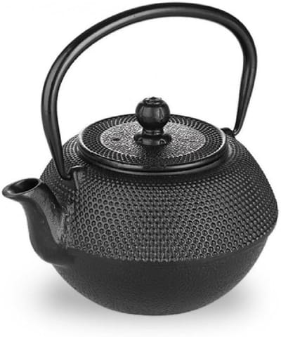Famanu - Gietijzeren theepot, zwart, 1,2 liter, geëmailleerde binnenkant, geschikt voor inductie