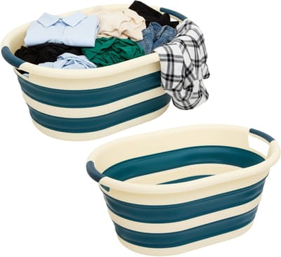 5Five Wasmand - 2x - 21L - blauw - PP - opvouwbaar - 39 x 39 x 53 cm - flexibel