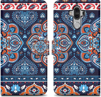 Cadorabo Hoesje geschikt voor Huawei MATE 9 - Design Blauwe Mandala No. 1 - Beschermhoes Case Cover met magnetische sluiting, standaardfunctie en kaartvakje