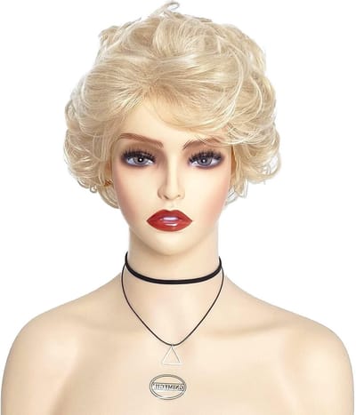 Lichte Gouden Blonde Peruk voor Senioren met Korte Krullen voor Cosplay en Halloween Kostuum van Synthetische Vezels
