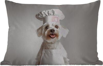 Buitenkussens - Hond - Wit - Kok - 60x40 cm - Weerbestendig