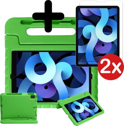 Hoesje - Geschikt voor Apple iPad Air 5 (2022) - 10.9 inch - 5e Generatie - M1 - Met 2x Screenprotector - Kinderhoes - Shockproof Bumper - Kidsproof Case - Tablethoes - Kinder Hoes Cover - Groen