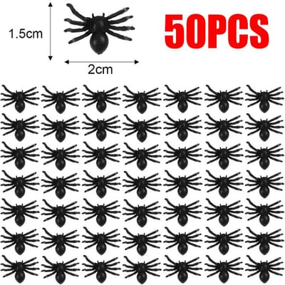 Lot de 50/500 petites araignées noires artificielles pour décoration d'Halloween, accessoires de fête, maison hantée, insectes réalistes, jouets délicats