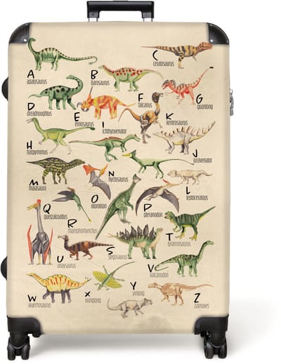 NoBoringSuitcases.com® - Koffer groot - Reiskoffer lichtgewicht - Alfabet - Dino - Retro - Jongens - Rolkoffer met 4 wielen - Grote trolley XL - 98 liter bagage