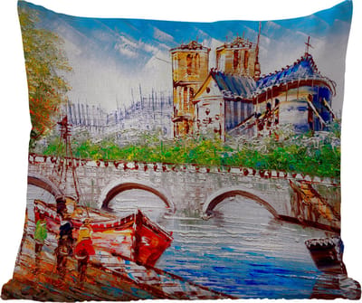 Tuinkussen - Schilderij - Parijs - Boot - Brug - 40x40 cm - Weerbestendig