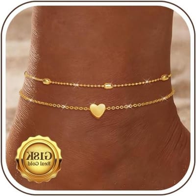 Dames Anklet - Enkelbandje Zilver - Zomerse Stijl - Verstelbaar Hartje - 27 cm - Goudkleurig