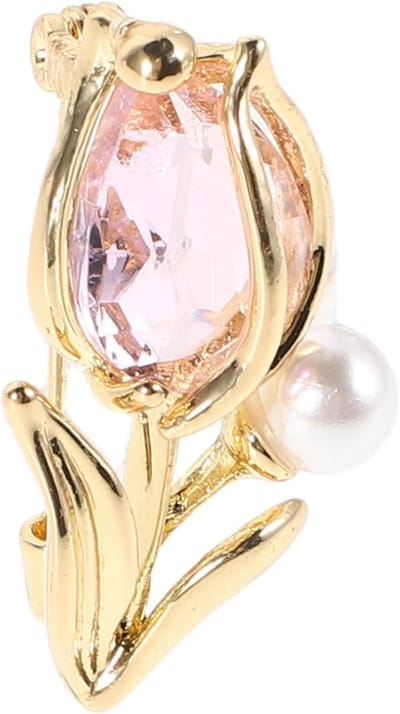 Tulpen Broche - Sieraden Pins - Bruiloft Sjaal - Zirkonia & Parel - 3 x 1.8 cm - Roze
