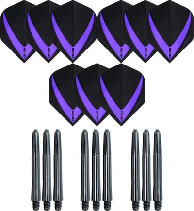 3 sets (9 stuks) Super Sterke – Paars - Vista-X – darts flights – inclusief 3 sets (9 stuks) - medium - darts shafts