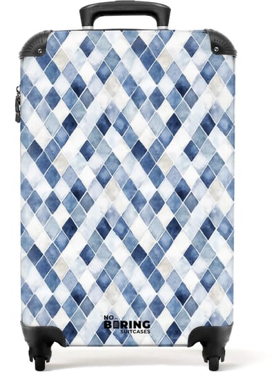 NoBoringSuitcases.com - Koffer - Ruit patroon blauw - Past binnen 55x40x20 cm en 55x35x25 cm - Trolley handbagage - Valiezen met wieltjes volwassenen - Reiskoffer op wielen - Rolkoffer lichtgewicht