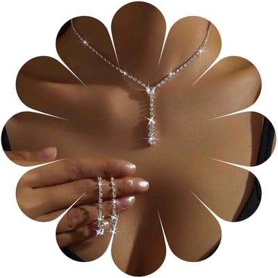 bruiloft oorbellen halsketting set lange strass kwast oorbellen zilver strass hanger choker kubische zirkonia bruid ketting Cz Y Lariat druppel Dop kristal bruiloft sieradenset