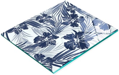 Glazen serveerplank met tropische bloemenprint, 60x52 cm